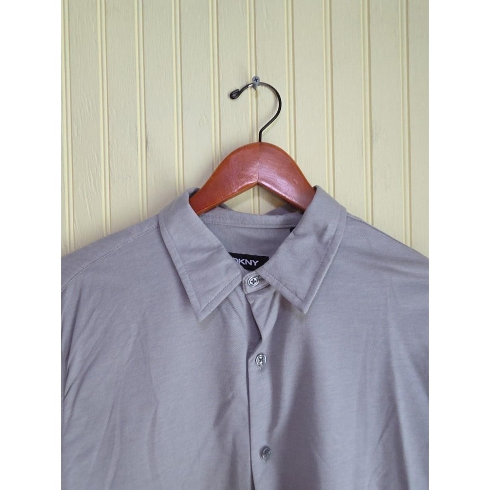 DKNY Shirt Mens Large Gray Solid Long Sleeve Button Up Jersey Casual Lightweight